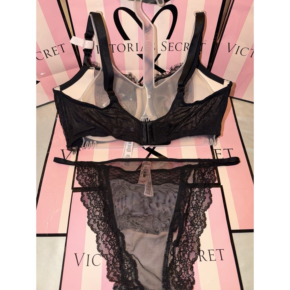 Victoria's Secret Bra Dream Angels 38D Large Panty Black Lace - Picture 5 of 6